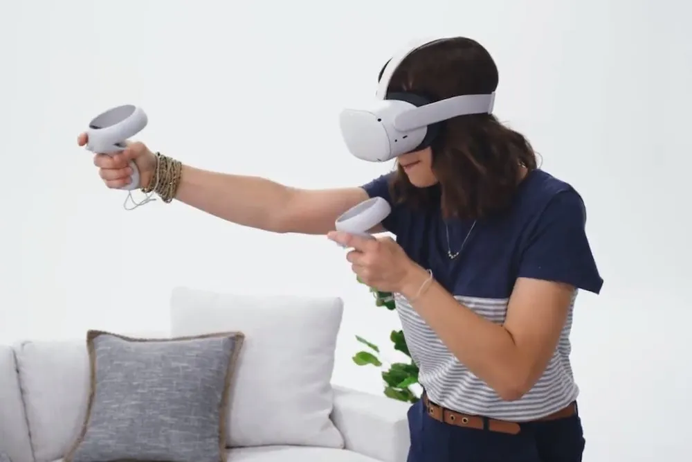 woman wearing VR headset oculus quest 2
