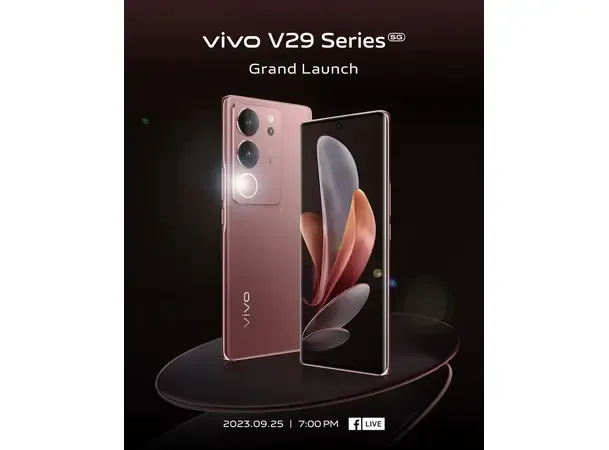 Vivo V29 5G rose gold on a black podium