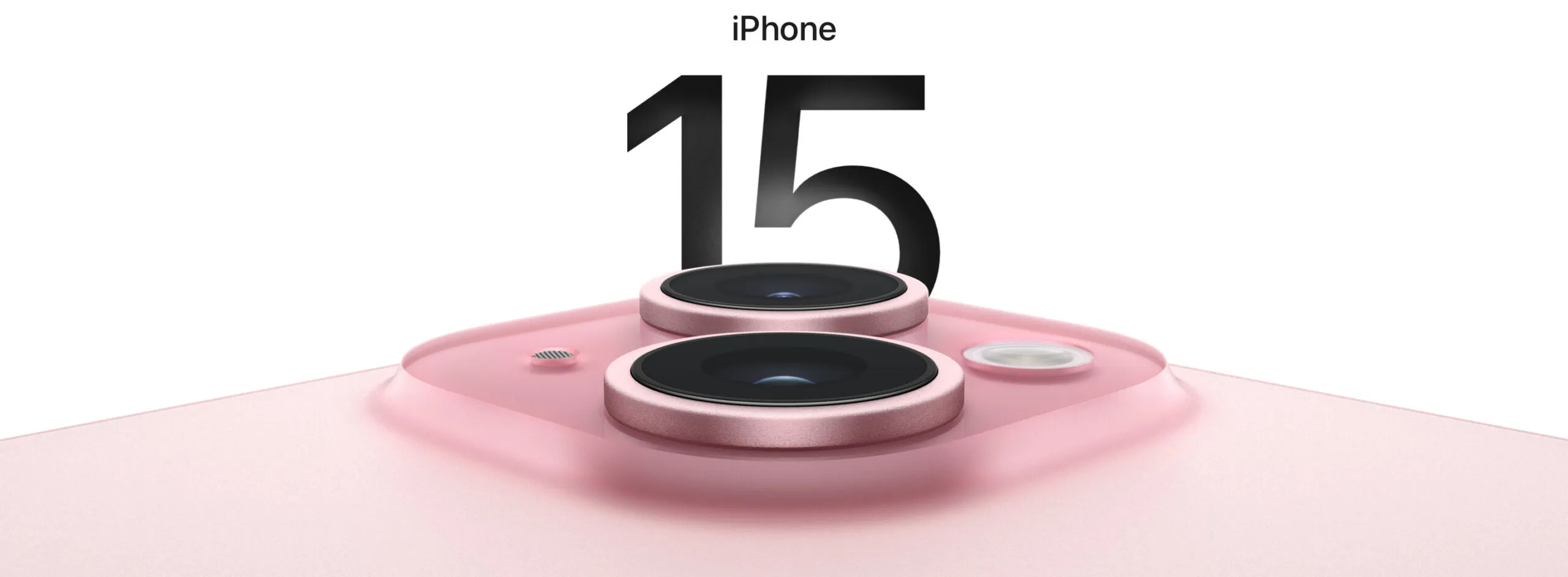 Apple Iphone 15 camera lense in pink casing from apple.com