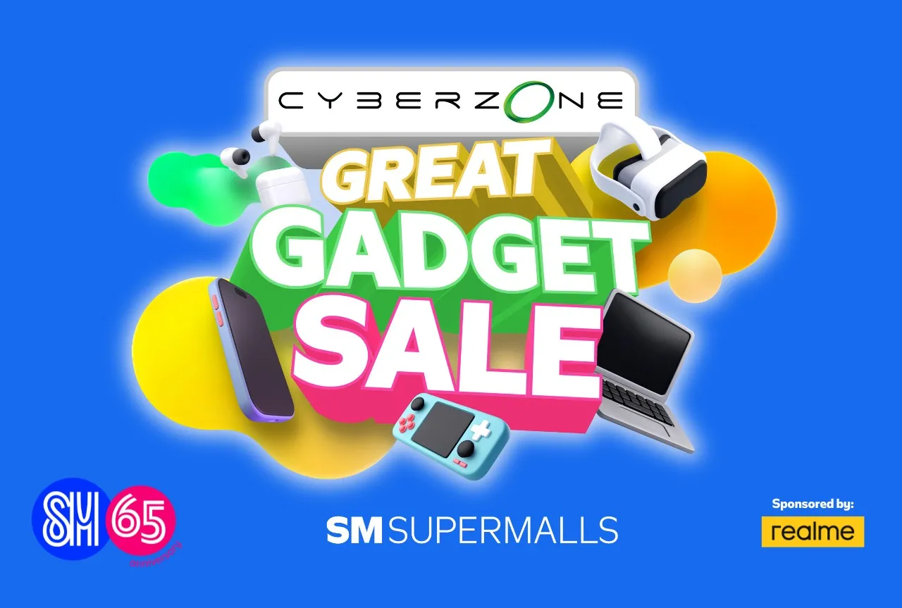 Great Gadget Sale typography for SM Cyberzone with blue background