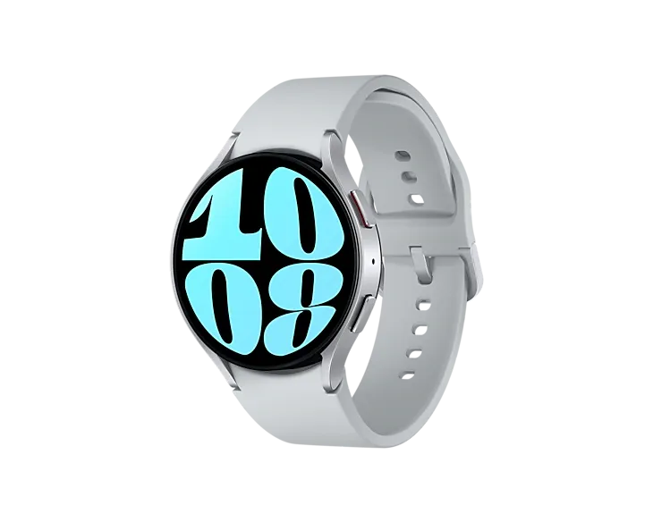 Samsung Galaxy Watch 6 white band showing 10:08 time