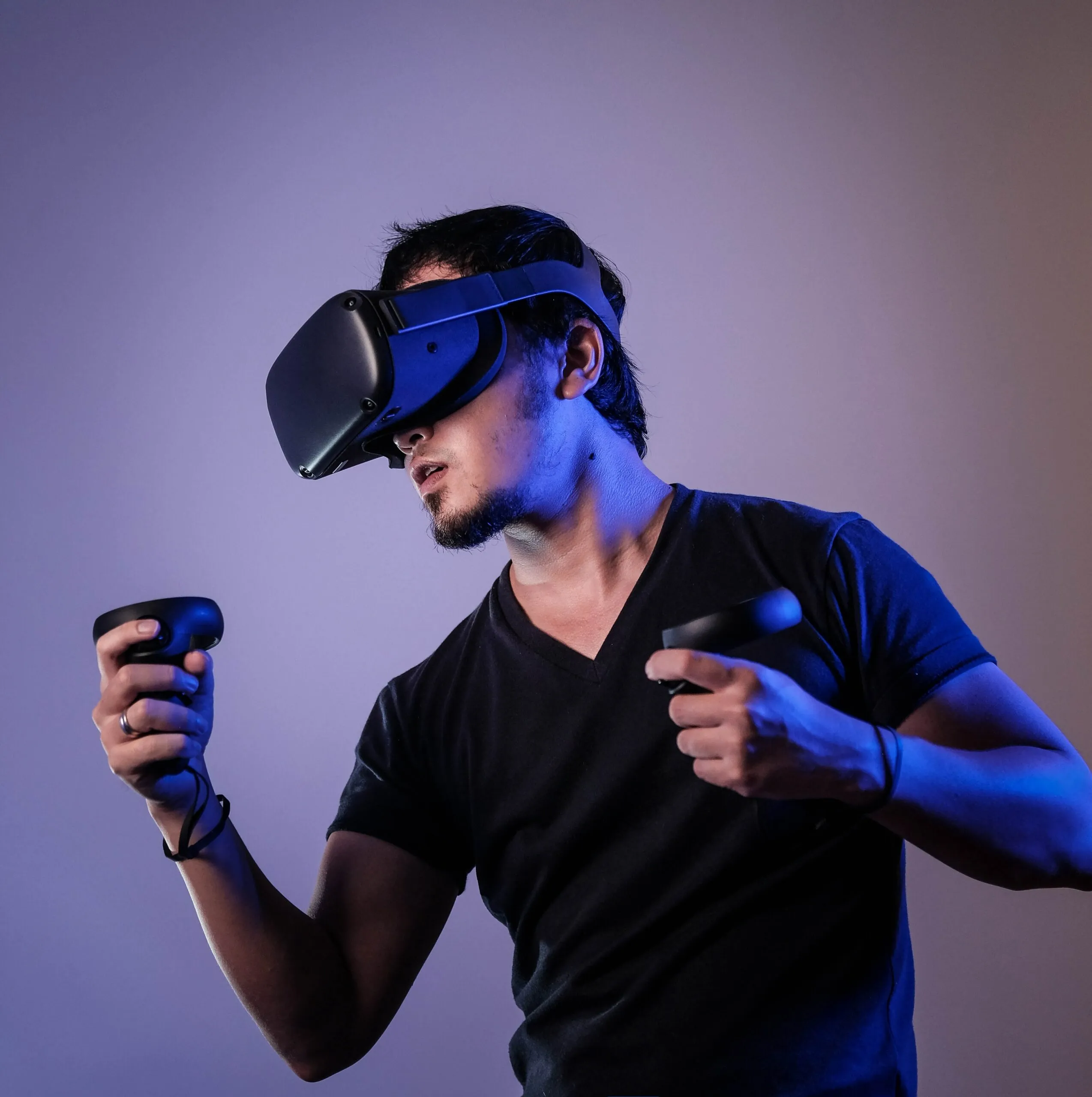 man playing virtual reality headset VR Games
