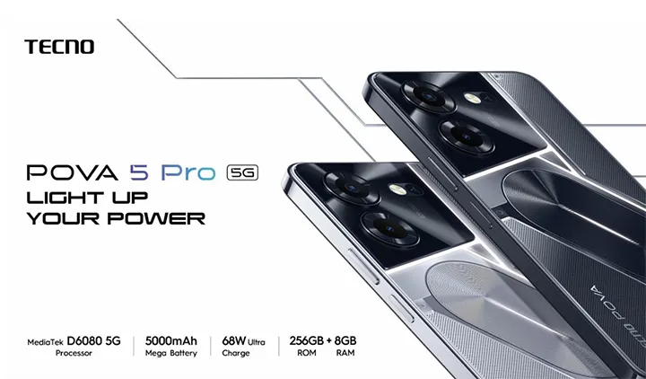 black and silver TECNO POVA 5 Pro 5G features