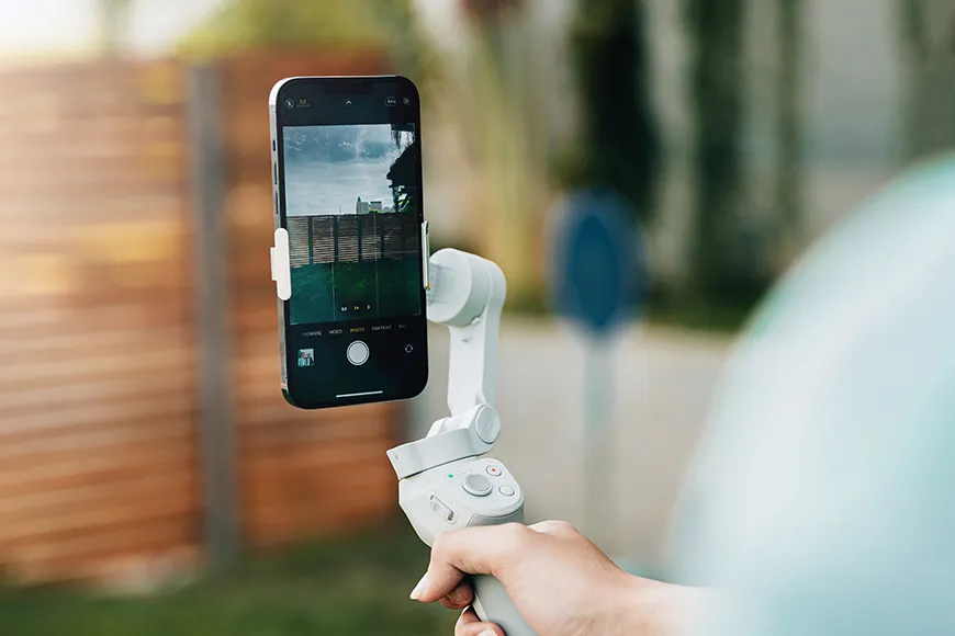 smartphone gimbal holding an iphone