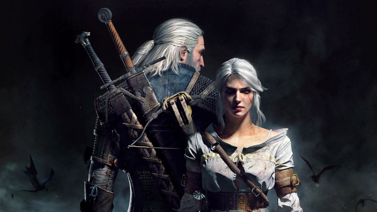 witcher game cover main characters black background